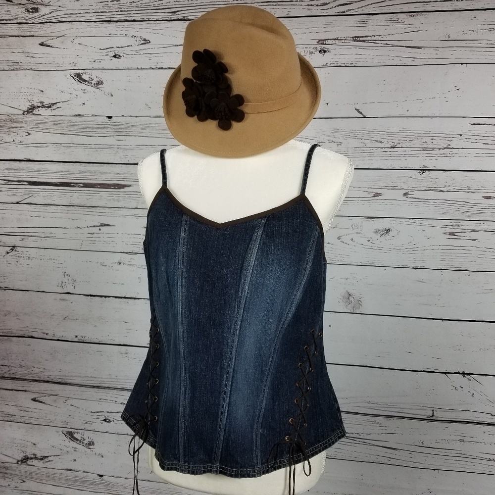 Denim zip back corset